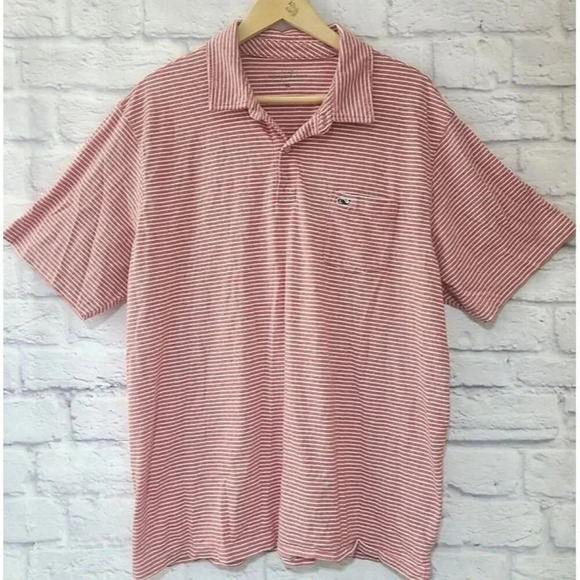 Vineyard Vines Striped Polo Shirt Men's Size XL Heather Red Salmon Pima Golf - Picture 1 of 4